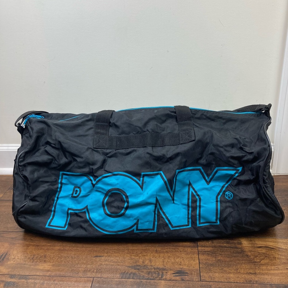 Vintage PONY Duffle Bag Luggage Large Gym Travel Shoulder Strap 1990’s Blue Logo